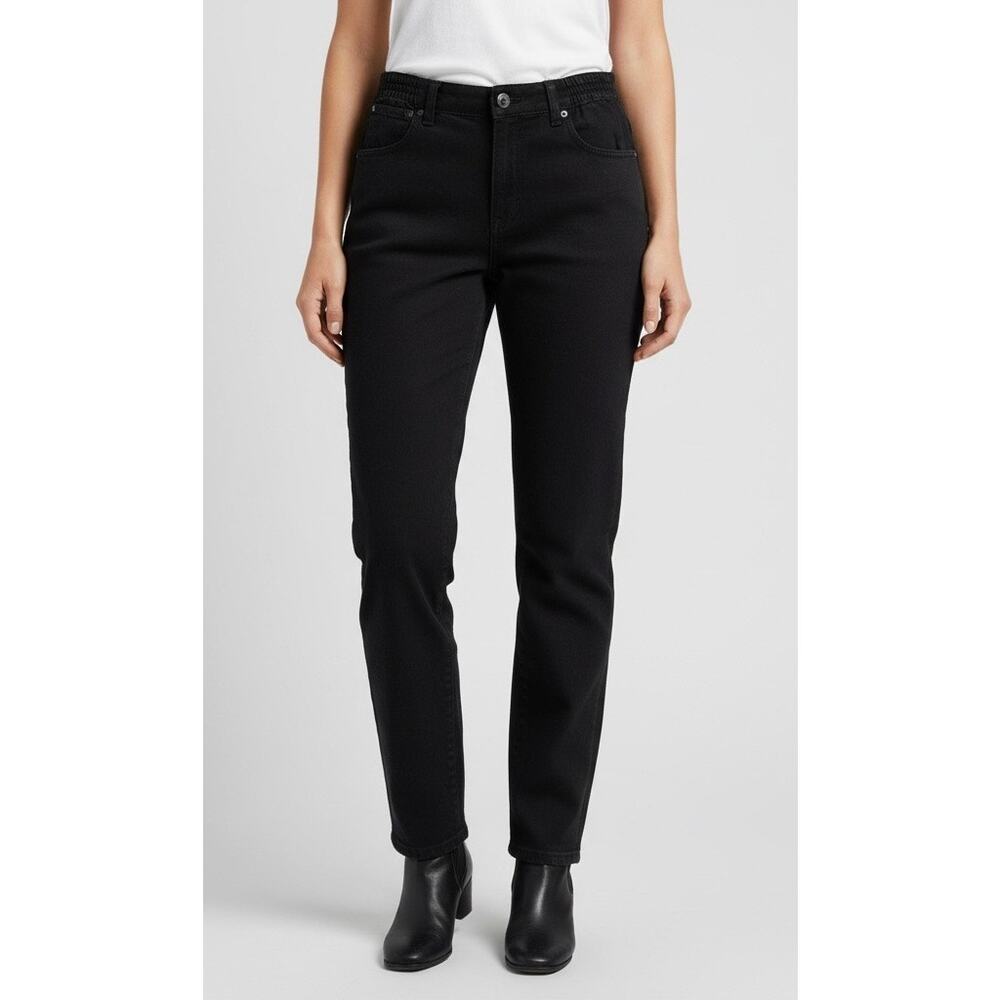 L.L. Bean Women's Double L Comfort Waist Jeans - Black Tapered Leg High Rise 12P